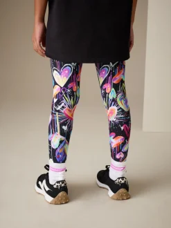 Next - Leggings (3-16ans) Noir Graffiti coeur Outlet