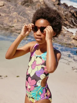 Next Noir imprimé tropical - Maillot de bain à découpes (3à16ans) Sale
