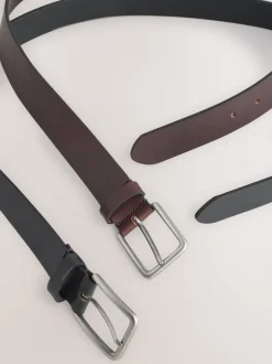 Next Noir marron - Ensemble de 2 ceintures en cuir poli Clearance