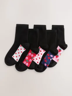 Next Noir motif fruit - Paquet de 5 chaussettes d'école à cheville en coton riche semelle intérieure