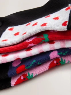 Next Noir motif fruit - Paquet de 5 chaussettes d'école à cheville en coton riche semelle intérieure