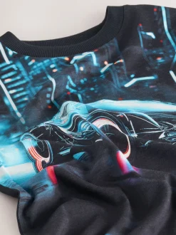 Next - T-shirt imprimé régulier à manches courtes (3-16ans) Noir motif voiture New