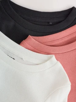 Next - Lot de 3 Hauts à manches longues côtelés (3-16ans) Noir/ rose/ blanc Hot