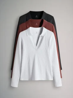 The Set Noir/ rose/ blanc - lot de 3 polos côtelés à manches longues New