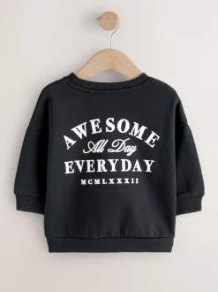 Next - Sweat-shirt en jersey à col rond imprimé au dos (3mois7ans) Noir Super Everyday Sale