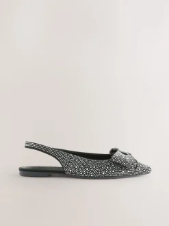 Next Noir thermocollé - Chaussures plates Forever Comfort® à bout pointu et bride arrière à nœud Discount