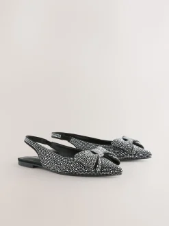 Next Noir thermocollé - Chaussures plates Forever Comfort® à bout pointu et bride arrière à nœud Discount