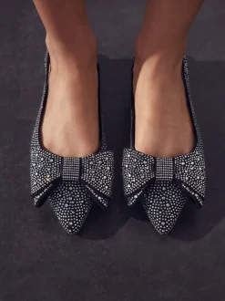 Next Noir thermocollé - Chaussures plates Forever Comfort® à bout pointu et bride arrière à nœud Discount