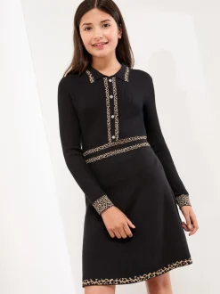 Lipsy Noir/Animal - Robe-chemise en maille à manches longues (5-16ans) Sale