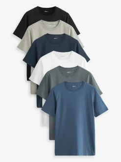 Next Noir/ardoise/Gris chiné/Blanc/bleu marine/Bleu - Slim Fit (Slim Fit) - Lot de t-shirts essentiels en coton 6 Clearance