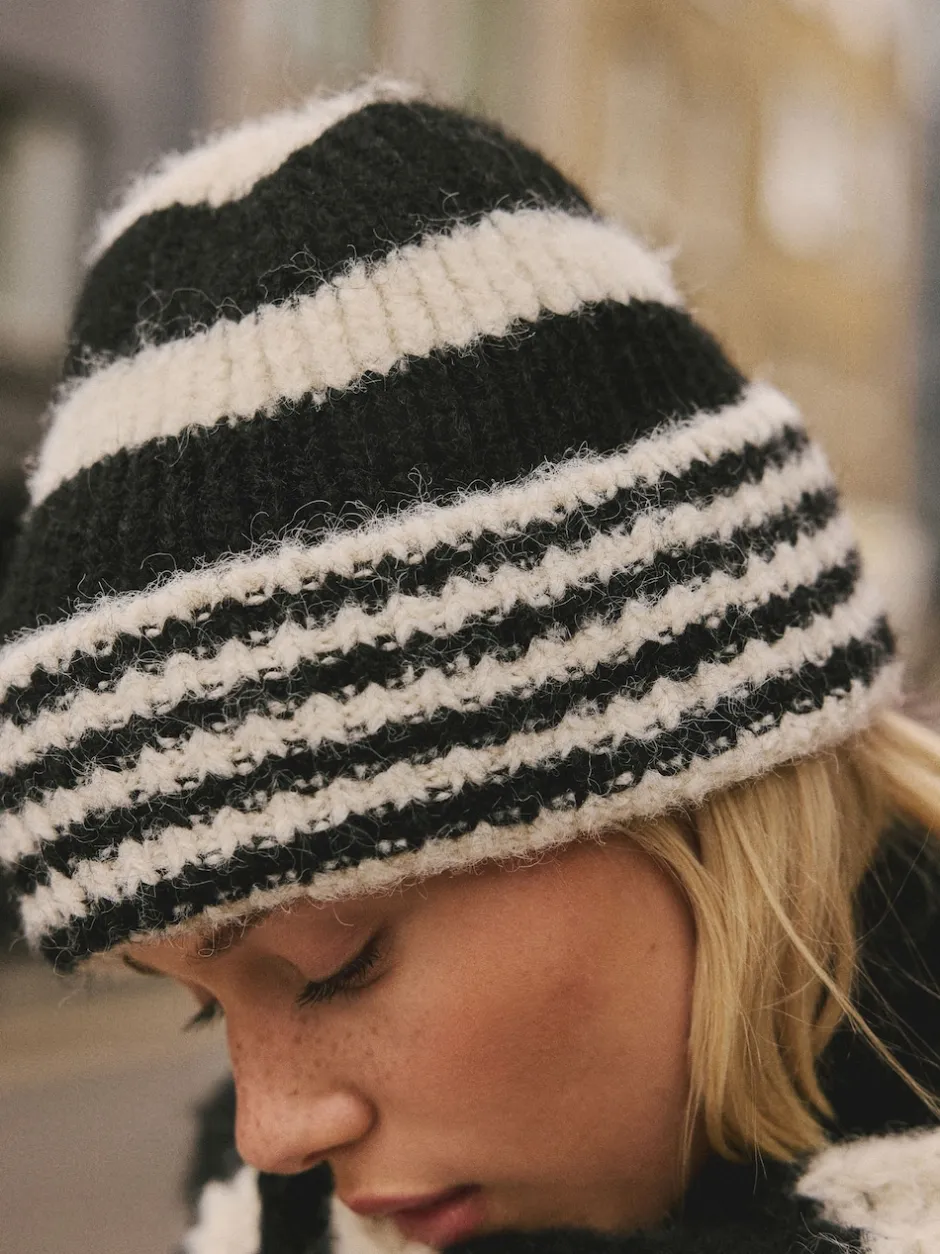 Next Noir/Blanc - Bonnet en maille à rayures Clearance