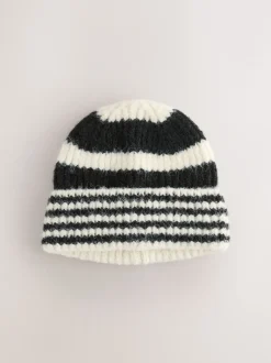 Next Noir/Blanc - Bonnet en maille à rayures Clearance