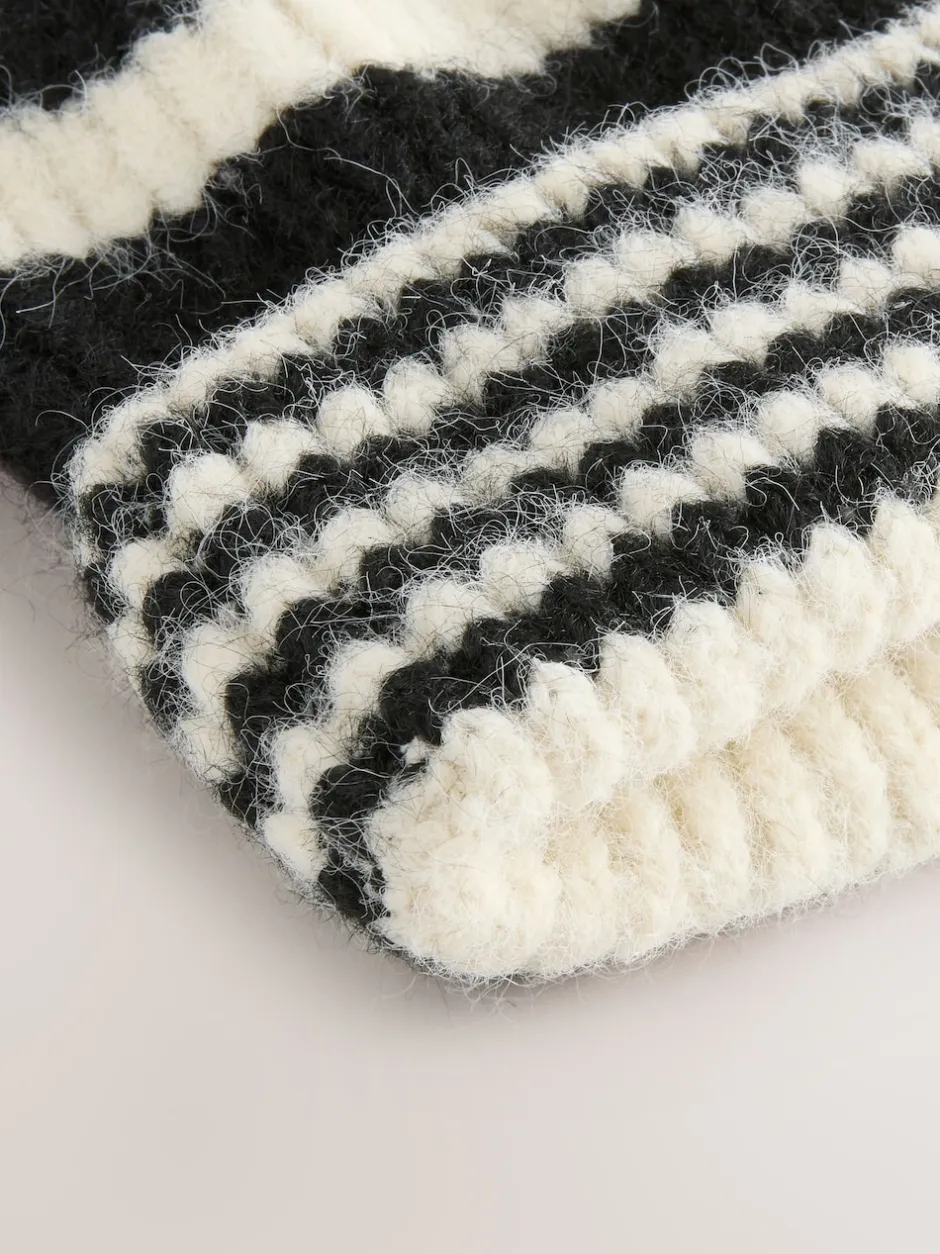Next Noir/Blanc - Bonnet en maille à rayures Clearance