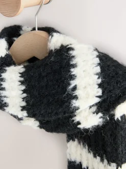 Next Noir/Blanc - Écharpe rayée en maille de laine Blend Clearance