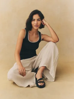 Next Noir/Blanc - Débardeur sans manches à bordure en maille contrastante et col dégagé Discount