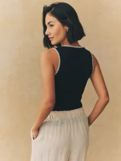 Next Noir/Blanc - Débardeur sans manches à bordure en maille contrastante et col dégagé Discount