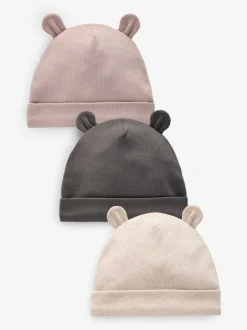 Next Noir/Blanc - Lot 3 bonnets à oreilles d’ours (0-18mois) Clearance