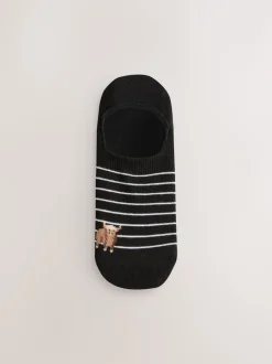 Next Noir/Blanc - Lot de 4 chaussettes de sport invisibles à rayures Hamish The Highland Cow Sale