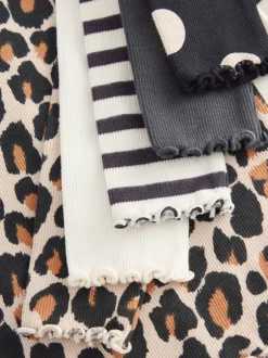 Next - Lot de 5 hauts à manches longues en côte (3mois -7ans) Noir/Blanc New