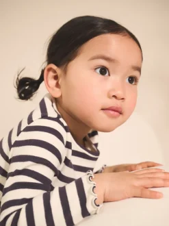 Next - Lot de 5 hauts à manches longues en côte (3mois -7ans) Noir/Blanc New