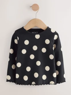 Next - Lot de 5 hauts à manches longues en côte (3mois -7ans) Noir/Blanc New