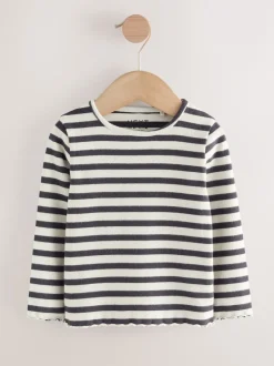 Next - Lot de 5 hauts à manches longues en côte (3mois -7ans) Noir/Blanc New