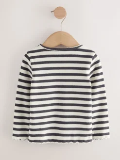 Next - Lot de 5 hauts à manches longues en côte (3mois -7ans) Noir/Blanc New