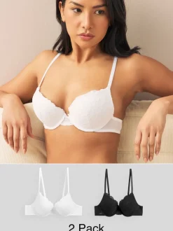 Next Noir/Blanc - Lot de 2 soutiens-gorge push-up pigeonnants en dentelle Outlet