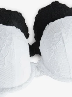 Next Noir/Blanc - Lot de 2 soutiens-gorge push-up pigeonnants en dentelle Outlet