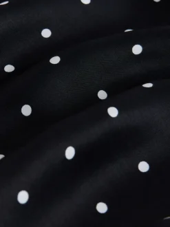 Next Noir/Blanc à pois - Pantalons en satin à jambe large et taille ceinturée Hot