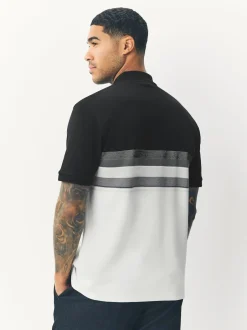 Next Noir/Blanc - Polo 100% coton à manches courtes et col zippé Clearance