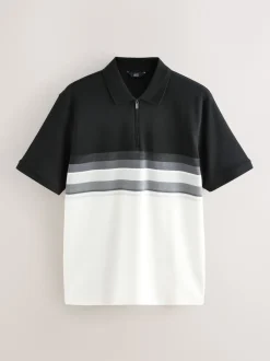 Next Noir/Blanc - Polo 100% coton à manches courtes et col zippé Clearance