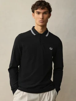 Fred Perry - Polo à manches doubles Noir/Blanc Hot