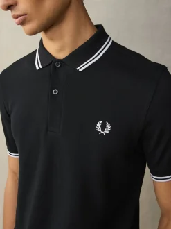 Fred Perry - Polo à liserés Noir/Blanc Online
