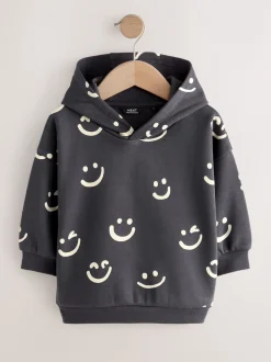 Next - Sweat à capuche imprimé à manches longues (3mois-7ans) Noir/Blanc Clearance