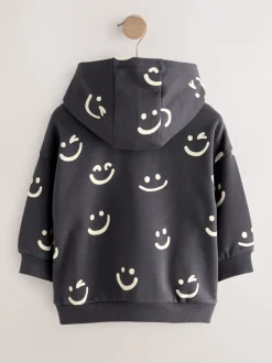 Next - Sweat à capuche imprimé à manches longues (3mois-7ans) Noir/Blanc Clearance