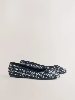 Next - Ballerines à bout rond Noir/blanc en tweed Clearance