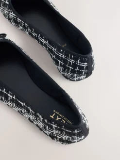 Next - Ballerines à bout rond Noir/blanc en tweed Clearance