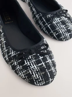Next - Ballerines à bout rond Noir/blanc en tweed Clearance