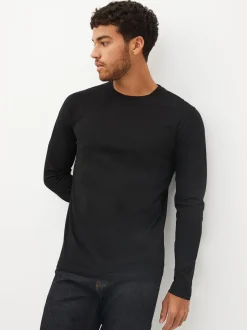 Next Noir/Blanc/Bleu marine/Vert/Rouge bordeaux - Ajustement régulier - T-shirt à coupe classique à manches longues en coton 100 %, lot de 5 Clearance