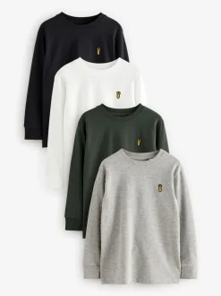 Next Noir/Blanc/Gris - Lot de 4 T-shirts à manches longues et confortables (3-16ans) Clearance