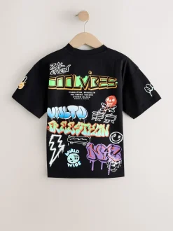 Next - Lot de 3 t-shirts à manches courtes à imprimé graphique décontractés (3-16ans) Noir/Blanc/Gris Best