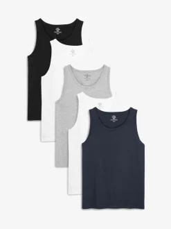 Next Noir/blanc/gris chiné/bleu marine - Lot de 5 gilets à superposer 100% coton Online