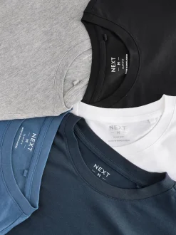Next Noir/Blanc/Gris/Bleu - Slim Fit (Slim Fit) - T-shirt à coupe classique à manches longues en coton 100 %, lot de 5 Outlet