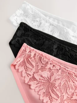 Next Noir/Blanc/Nu - Lot de 3 culottes NVPL en dentelle sur le devant Discount