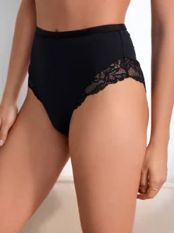 Next Noir/Blanc/Ppraline Nude - Lot de 3 culottes taille haute en microfibre et dentelle Sale