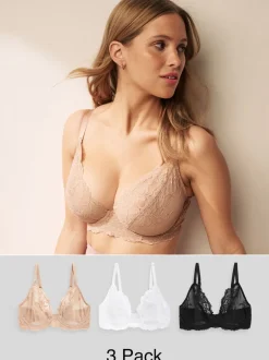 Next Noir/Blanc/Ppraline Nude - Soutien-gorge en dentelle DD+ 3 Pack Outlet
