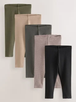 Next Noir/blanc/vert kaki - Lot de 5 leggings côtelés (3mois-7ans) Best
