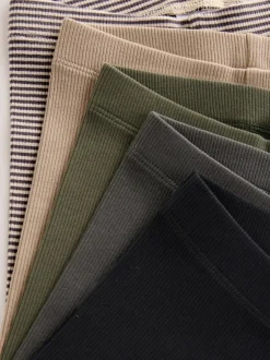 Next Noir/blanc/vert kaki - Lot de 5 leggings côtelés (3mois-7ans) Best