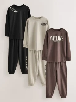 Next - Lot de 3 pyjamas à jambes courtes (3-16ans) (3-16ans) Noir/Brun New
